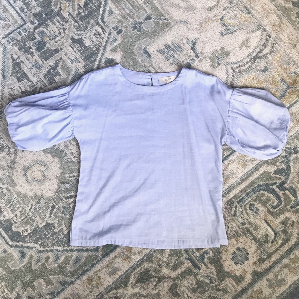Light Blue Balloon Sleeve Top